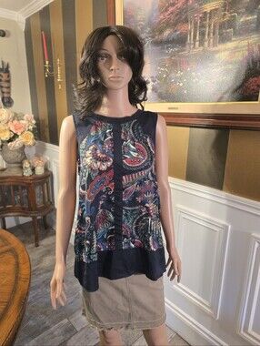 Desigual Navy Paisley Layered Sleeveless Camisole